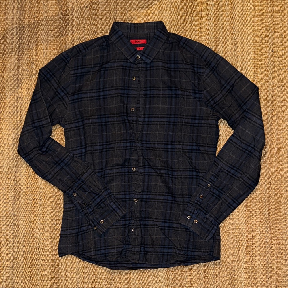 HUGO Dark Plaid Button Down Shirt